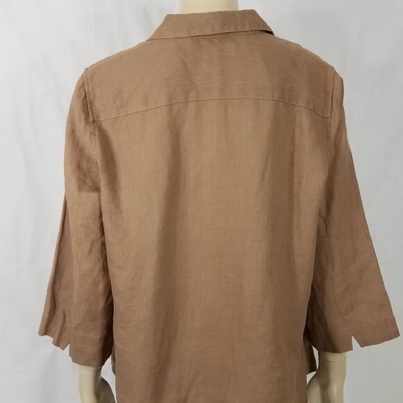Orvis tan light brown 100% Linen button front shirt blouse ladies Large 14-16 - Picture 8 of 10